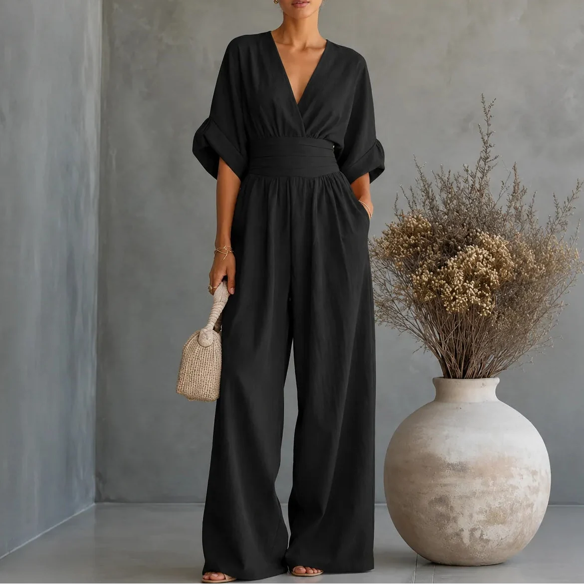 Sofia | Wide Leg V Neck Jumpsuit