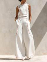 Elegant Contrast-Stitched Pants Set