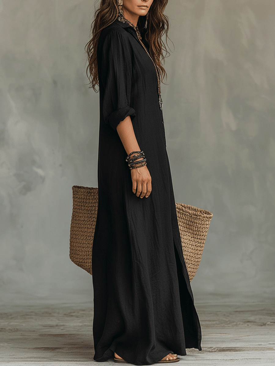 Timeless Button Maxi Dress – Elegant, Lightweight & Easy Fit