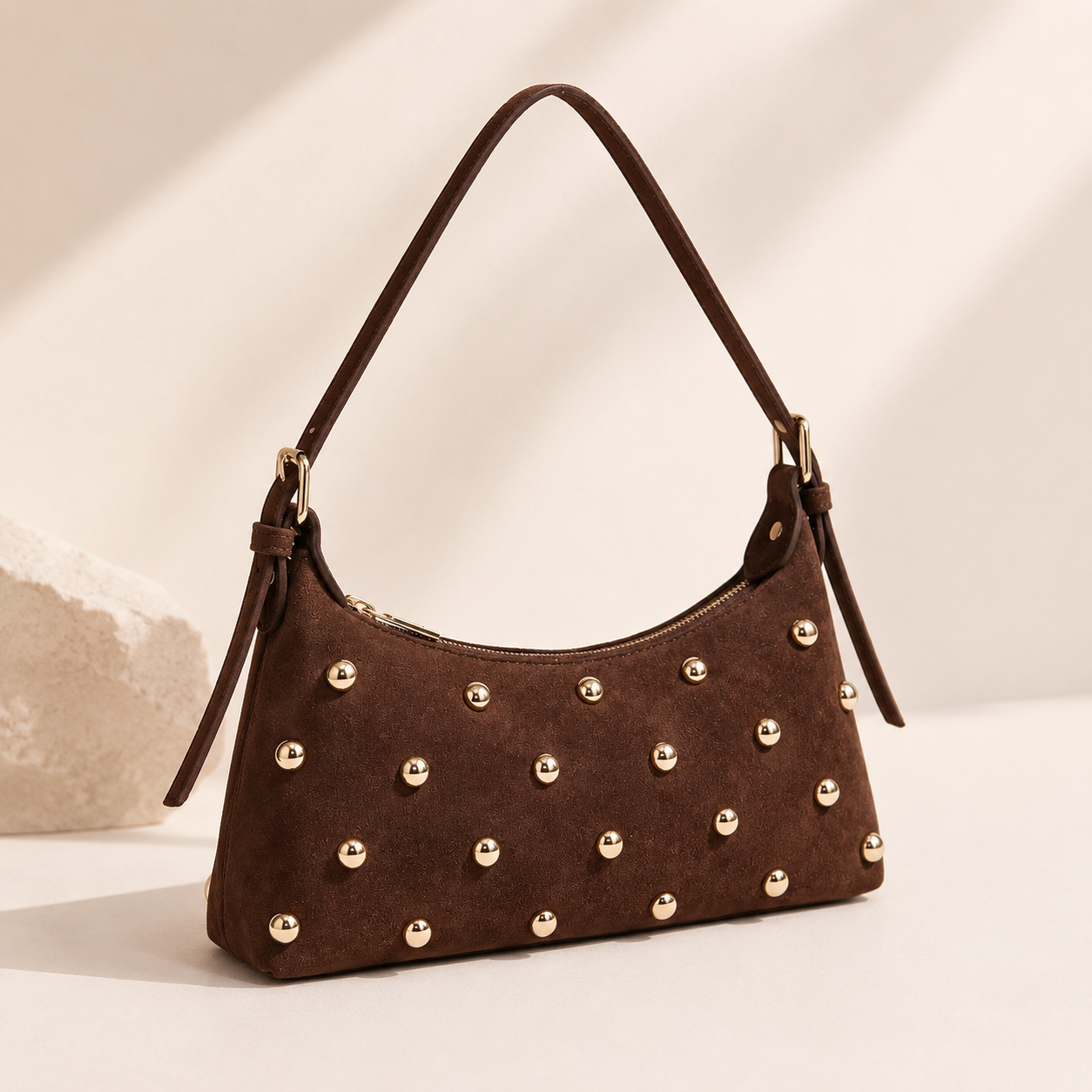 Lotte | Suede Studded Schoulder Bag