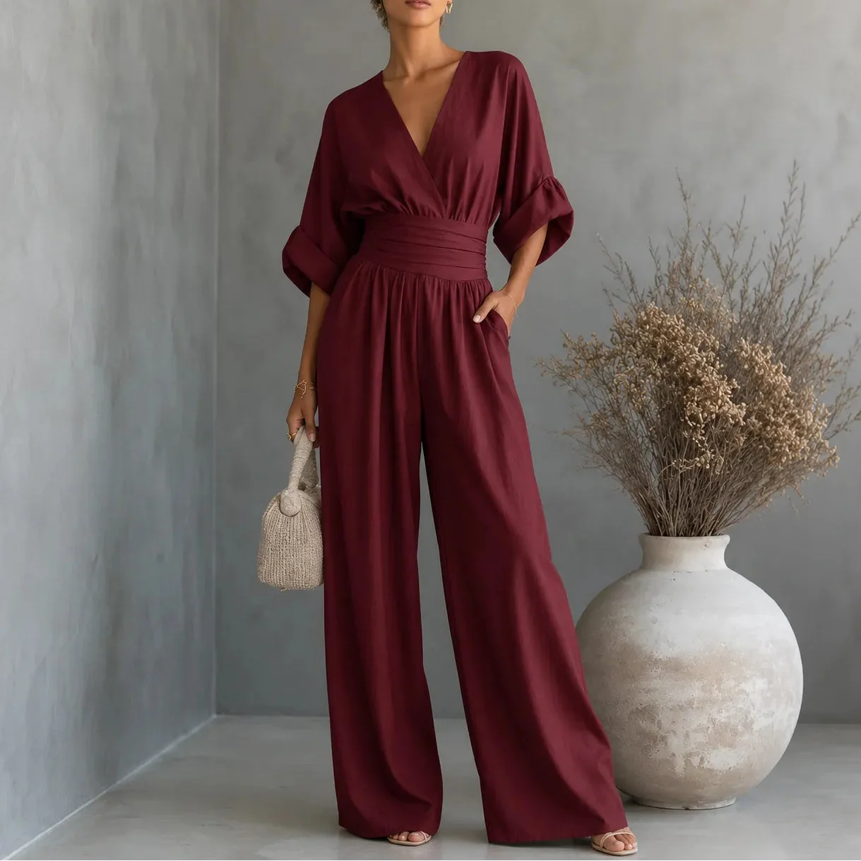 Sofia | Wide Leg V Neck Jumpsuit