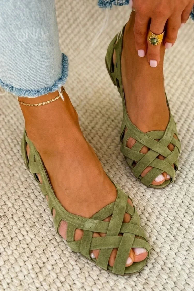 Jenefer | Flat sandals with open toes and crossed fabric