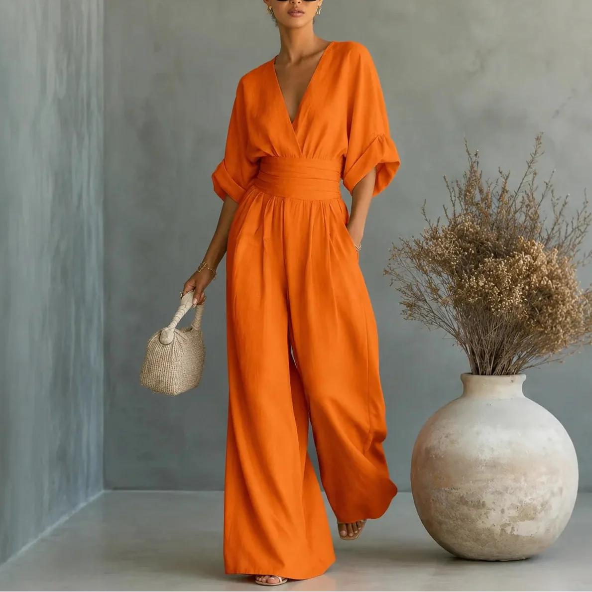 Sofia | Wide Leg V Neck Jumpsuit