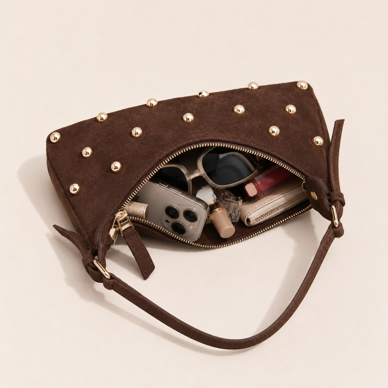 Lotte | Suede Studded Schoulder Bag