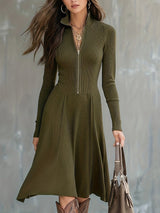 ZINNIA | ZIPPERED LONG SLEEVE DRESS WITH STRETCH FABRIC