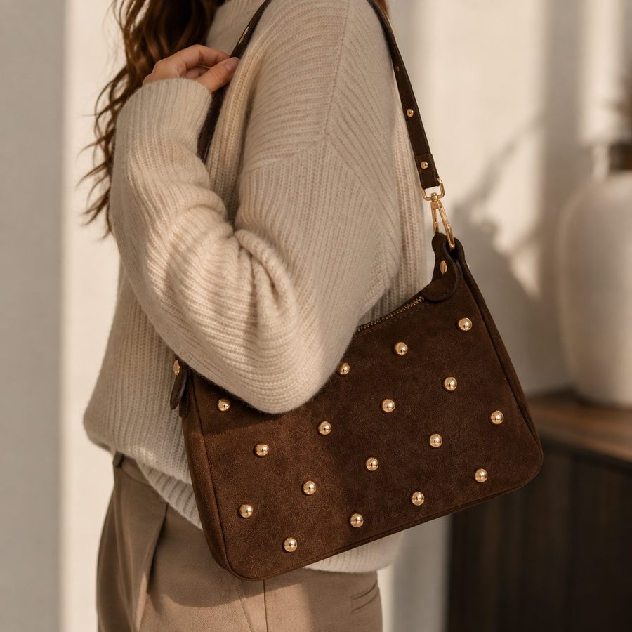 Lotte | Suede Studded Schoulder Bag