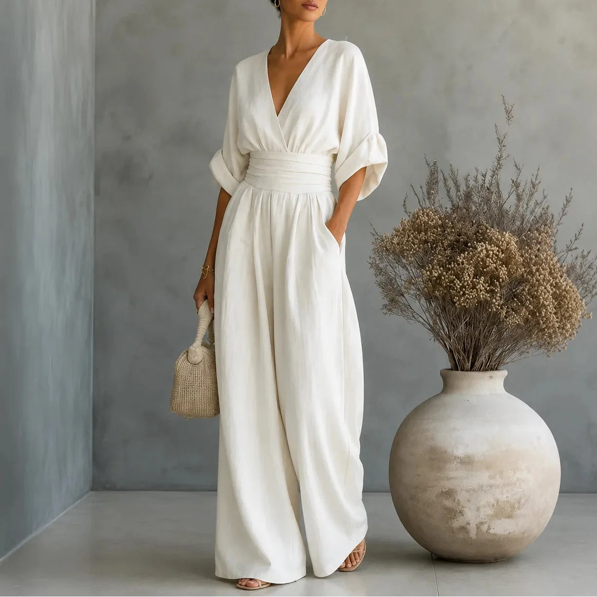 Sofia | Wide Leg V Neck Jumpsuit