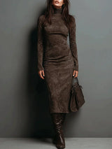 SELWYNNE | HIGH-NECK SUEDE MAXI DRESS
