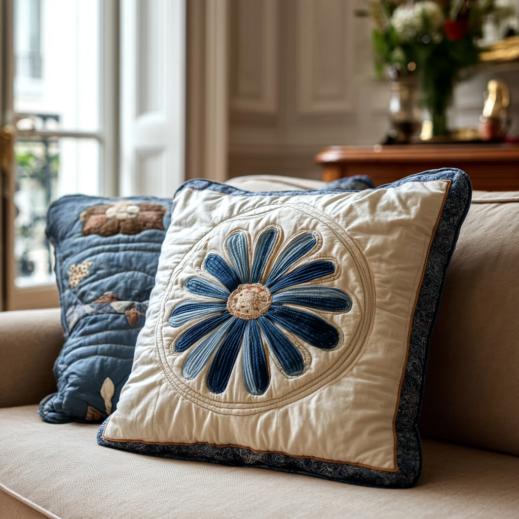 BLUEPETAL | BLUE DAISY PRINTED CUSHION COVER