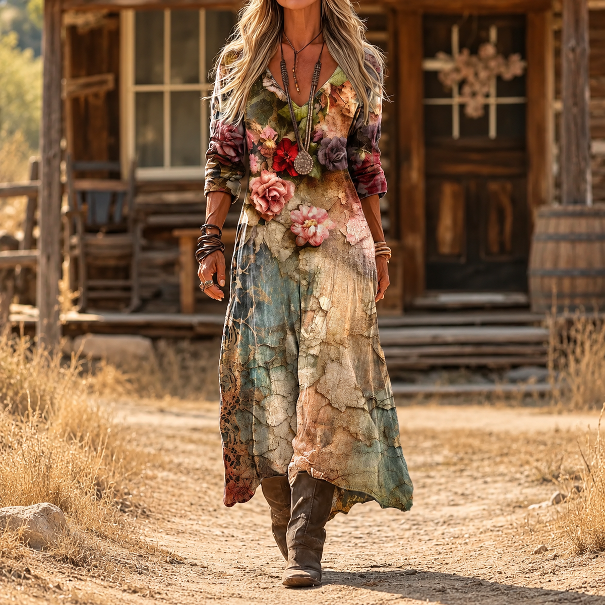 SILVIE | ROSE PRINT HIGH-LOW MAXI DRESS