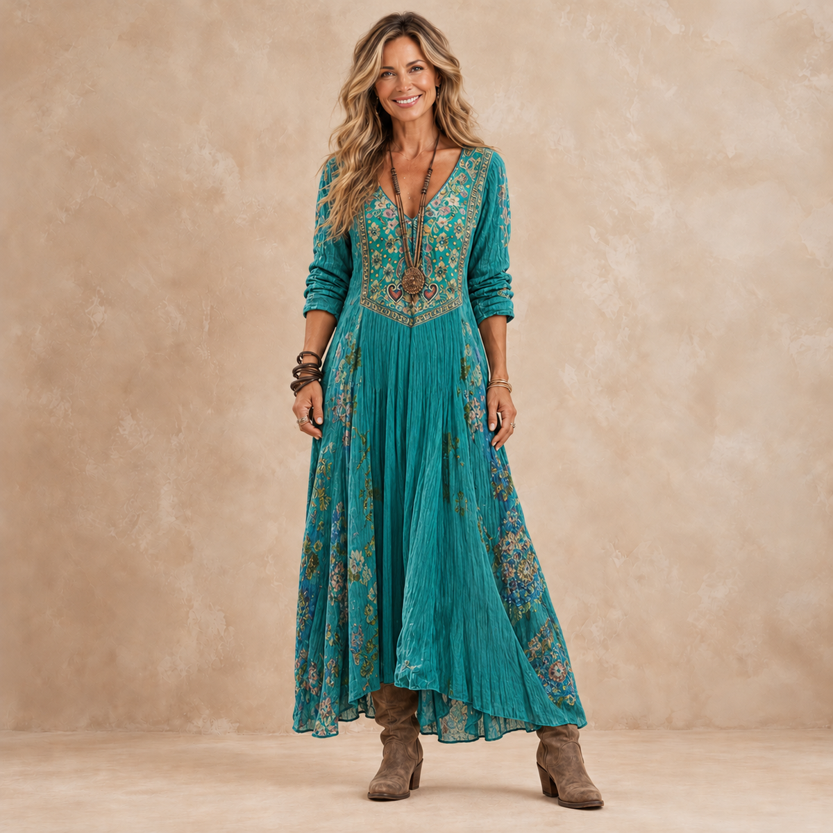 CLOVER | TURQUOISE MAXI DRESS WITH ORNATE BODICE
