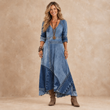 WISTERIA | DENIM-LOOK PATCHWORK MAXI DRESS