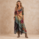 HEATHERLY | LAYERED ROSE PRINT MAXI DRESS