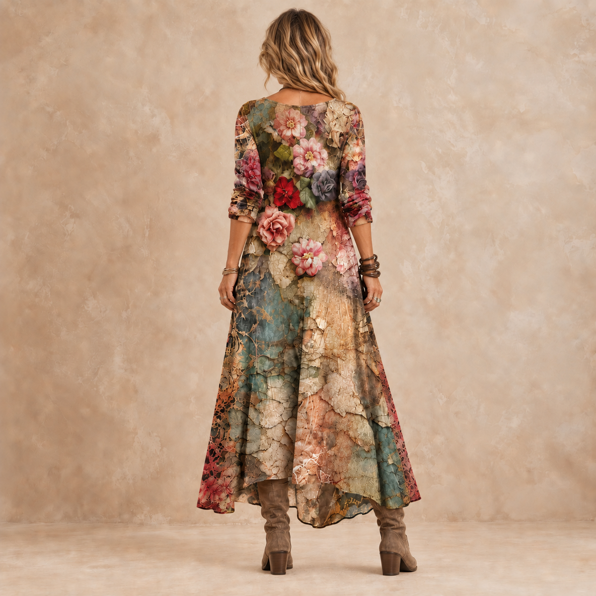 SILVIE | ROSE PRINT HIGH-LOW MAXI DRESS