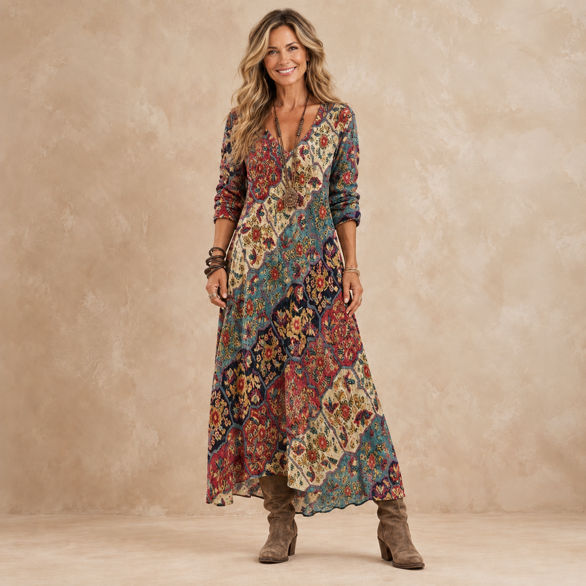 FENELLE | PATCHWORK PRINT MAXI DRESS