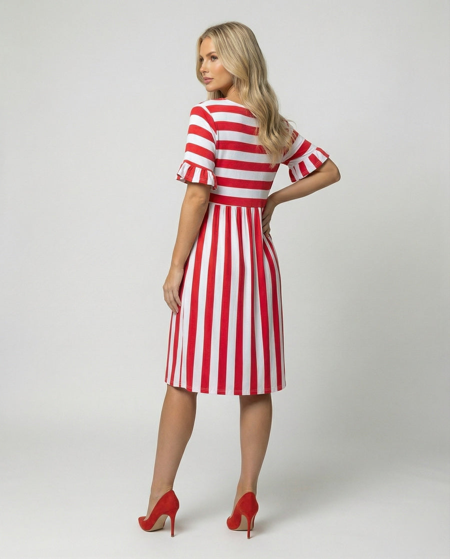 Casual Striped Summer Dress with Ruffle Sleeves