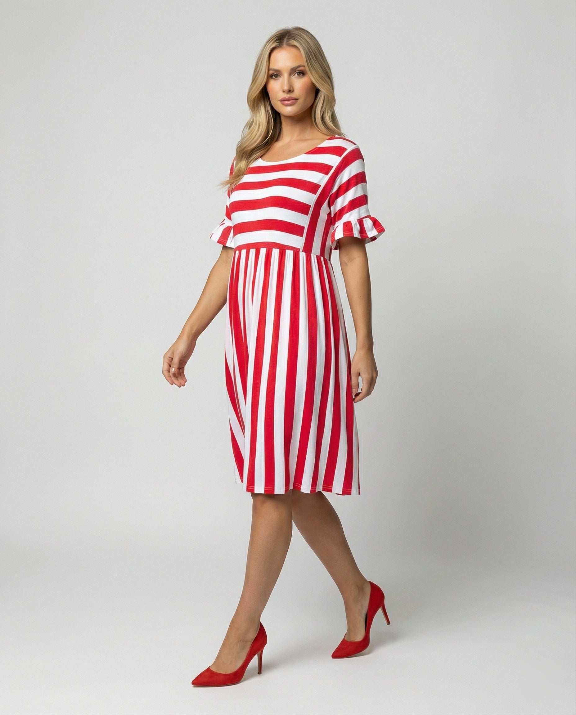 Casual Striped Summer Dress with Ruffle Sleeves