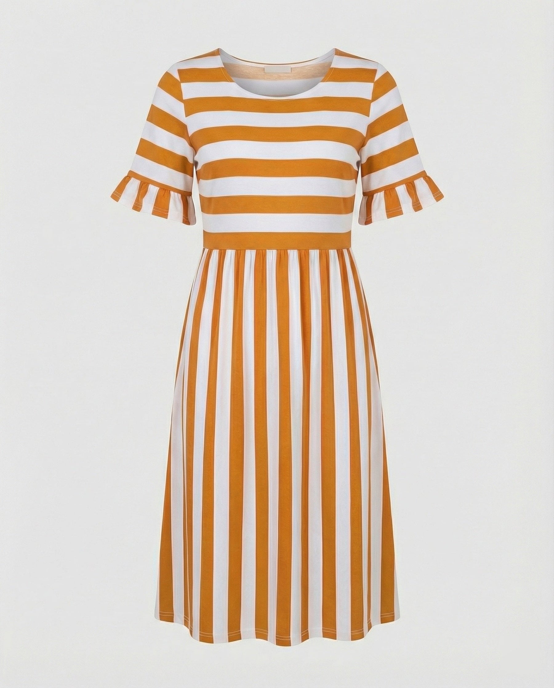 Casual Striped Summer Dress with Ruffle Sleeves