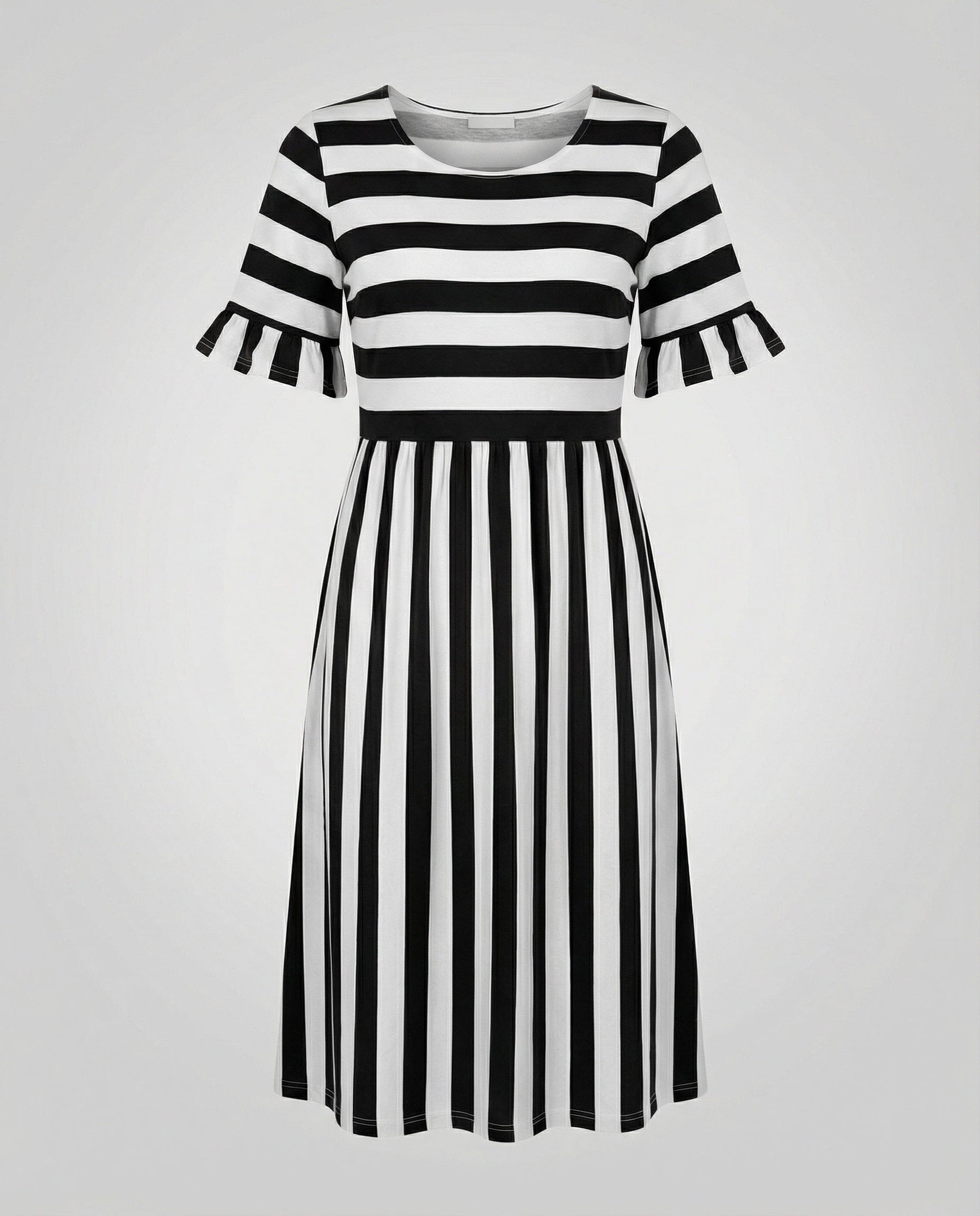 Casual Striped Summer Dress with Ruffle Sleeves
