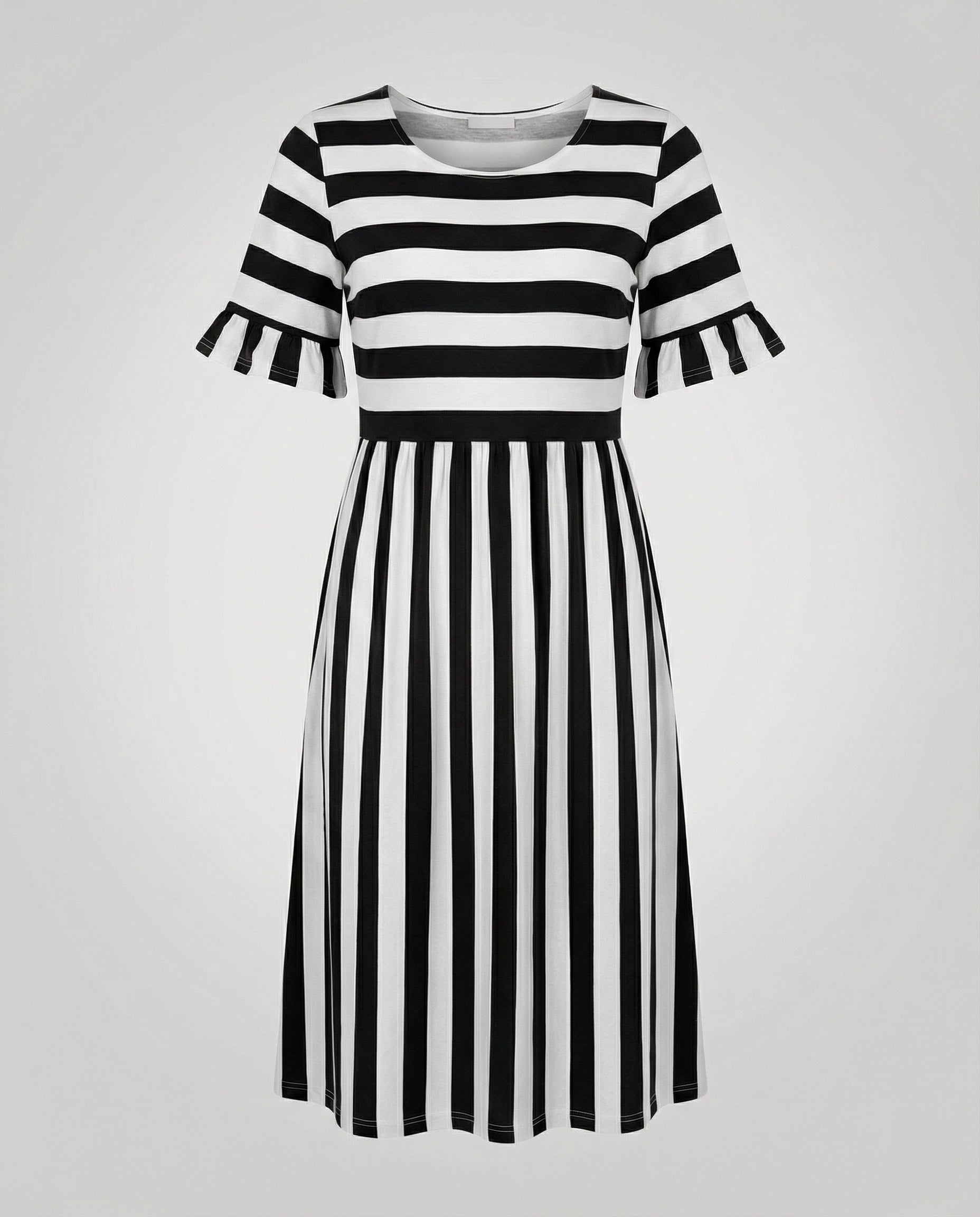 Casual Striped Summer Dress with Ruffle Sleeves