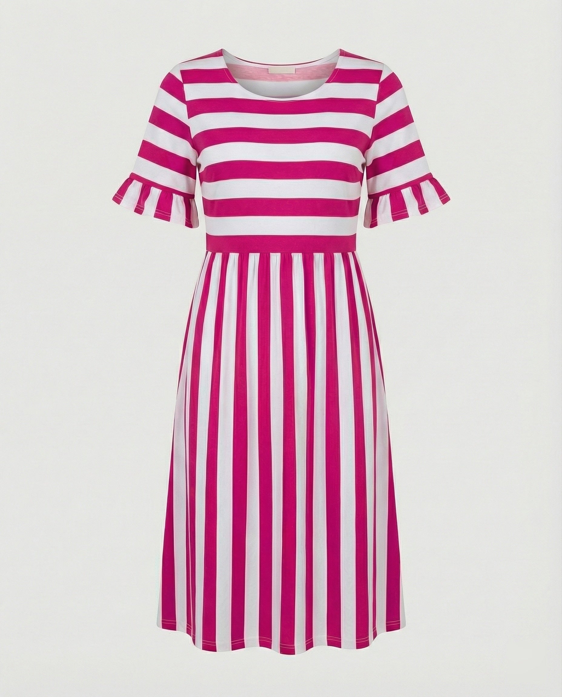 Casual Striped Summer Dress with Ruffle Sleeves