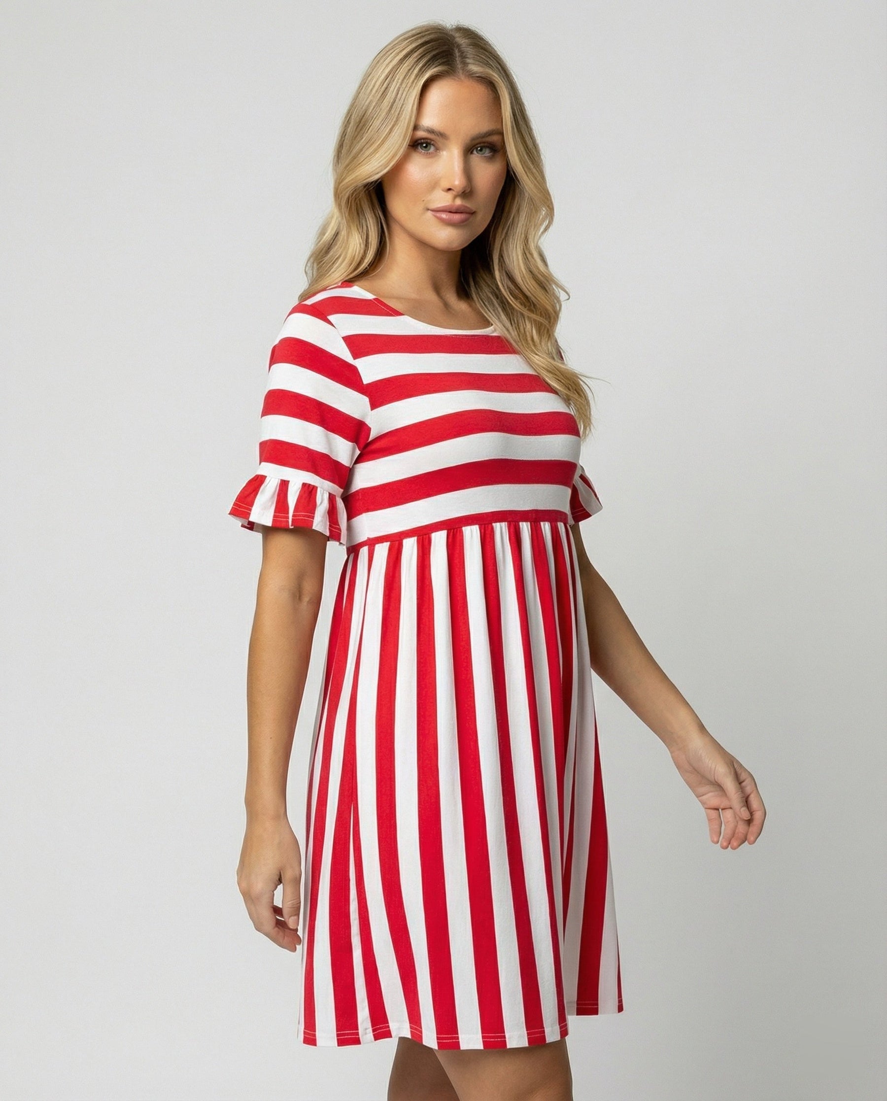 Casual Striped Summer Dress with Ruffle Sleeves