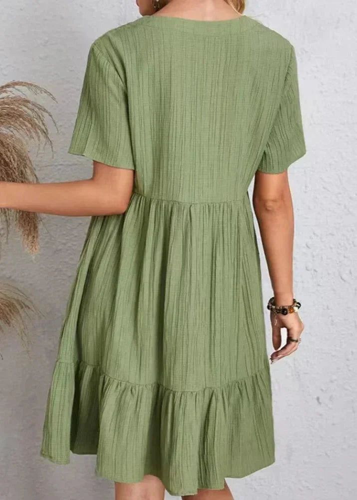 Casual Tiered Ruffle Hem Mini Dress with V-Neckline