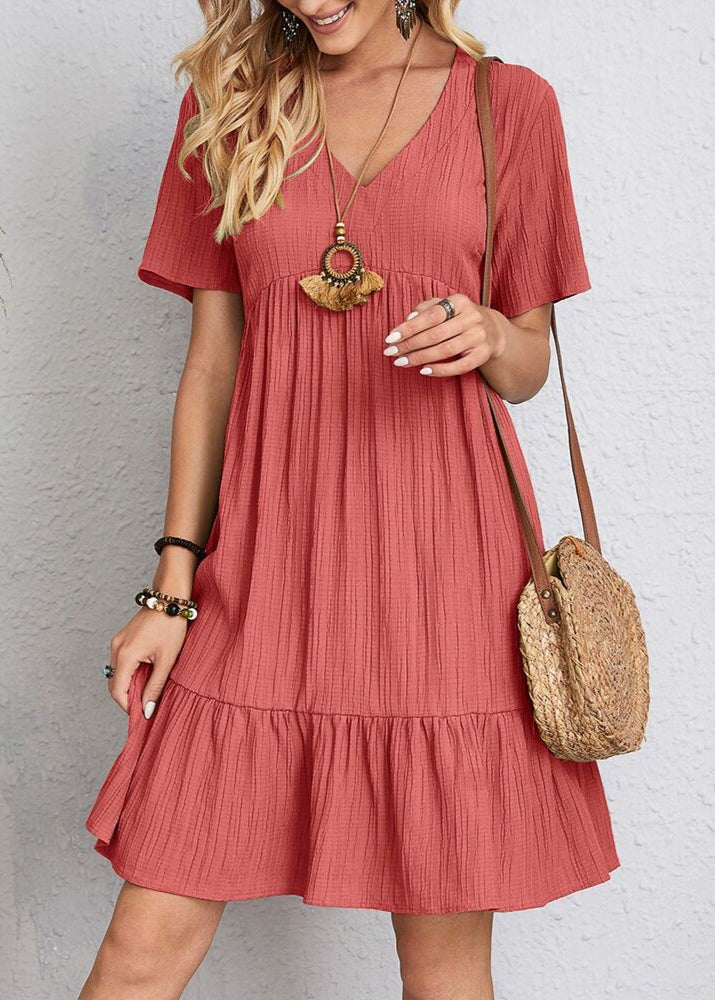 Casual Tiered Ruffle Hem Mini Dress with V-Neckline