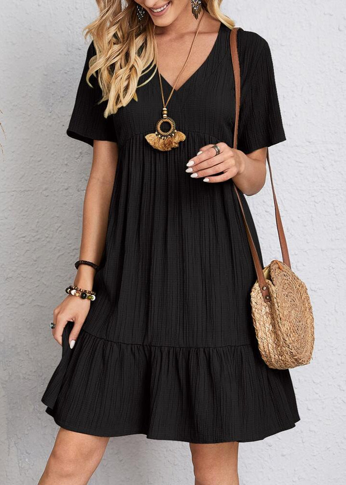 Casual Tiered Ruffle Hem Mini Dress with V-Neckline