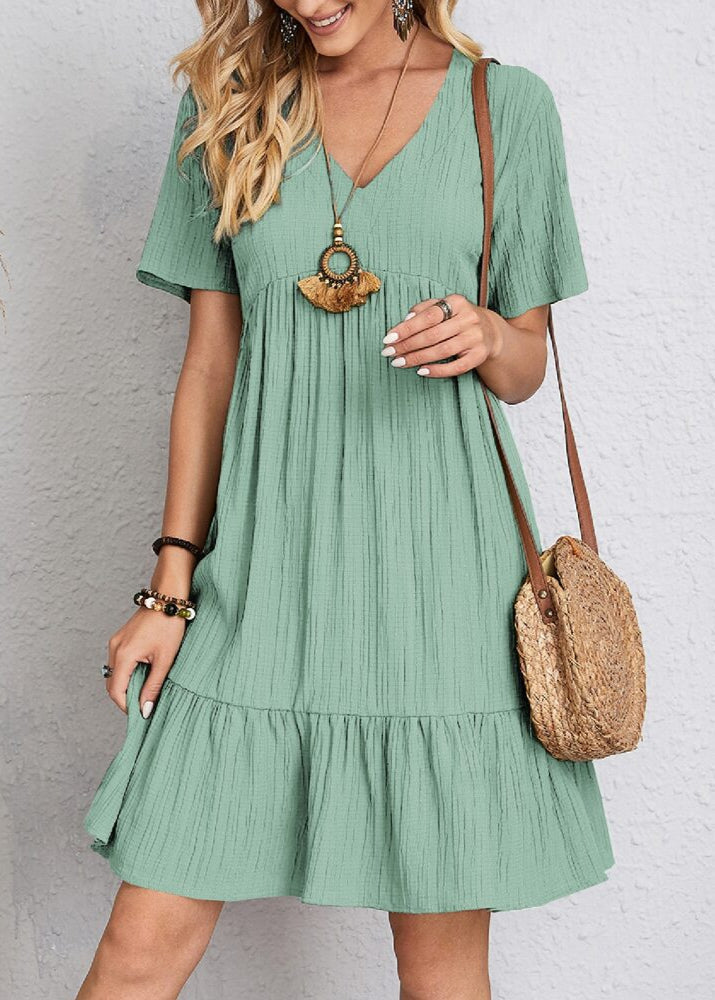 Casual Tiered Ruffle Hem Mini Dress with V-Neckline