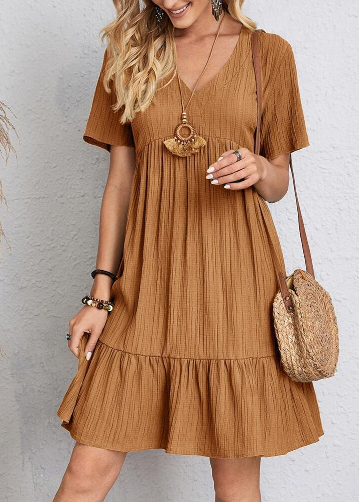 Casual Tiered Ruffle Hem Mini Dress with V-Neckline