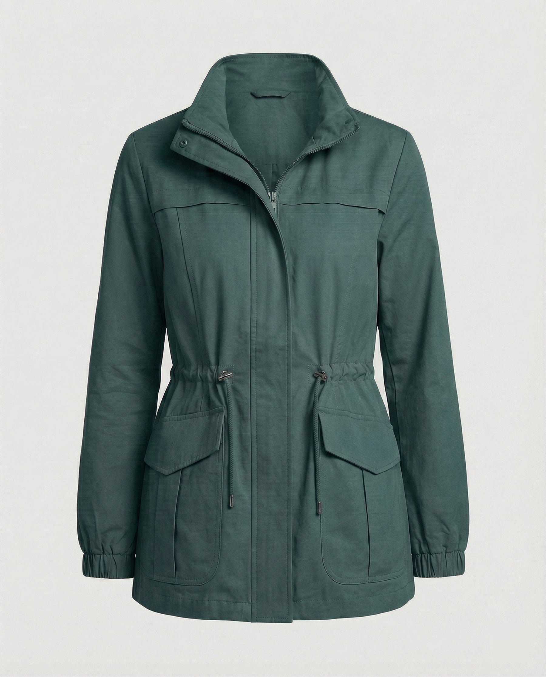 Casual Utility Jacket with Drawstring Waist and Flap Pockets