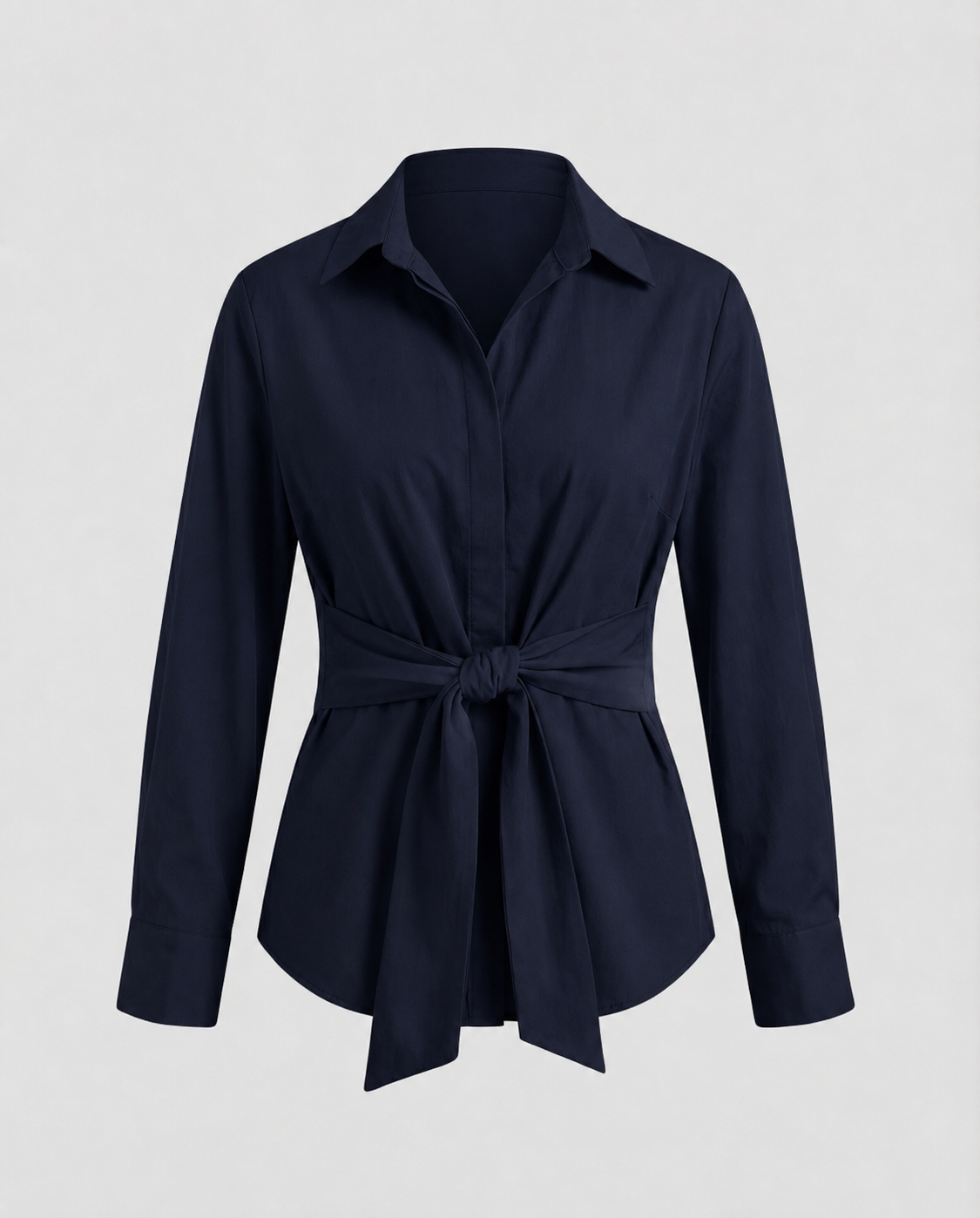 Tie Front Shirt with Deep V-Neckline and Long Sleeves
