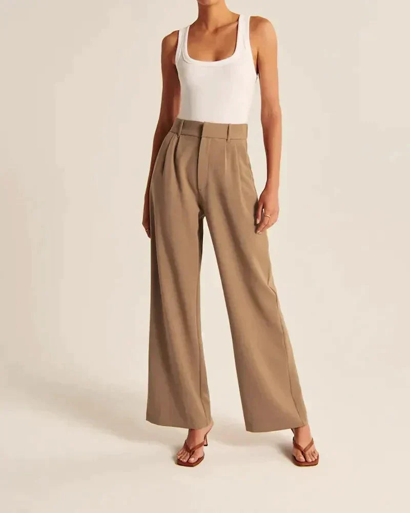 Chic high Waist Wide Leg Tailored Trousers with Pleated Front