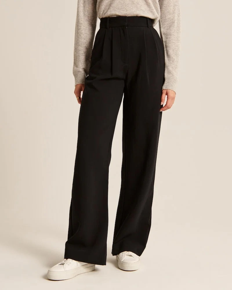 Chic high Waist Wide Leg Tailored Trousers with Pleated Front