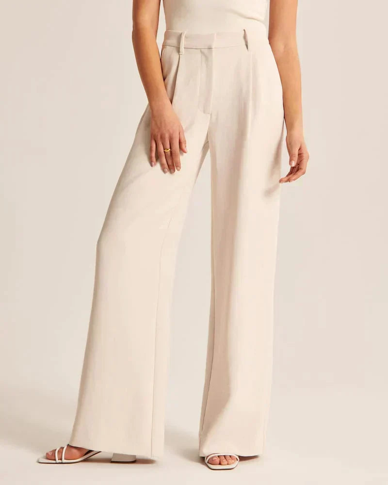 Chic high Waist Wide Leg Tailored Trousers with Pleated Front