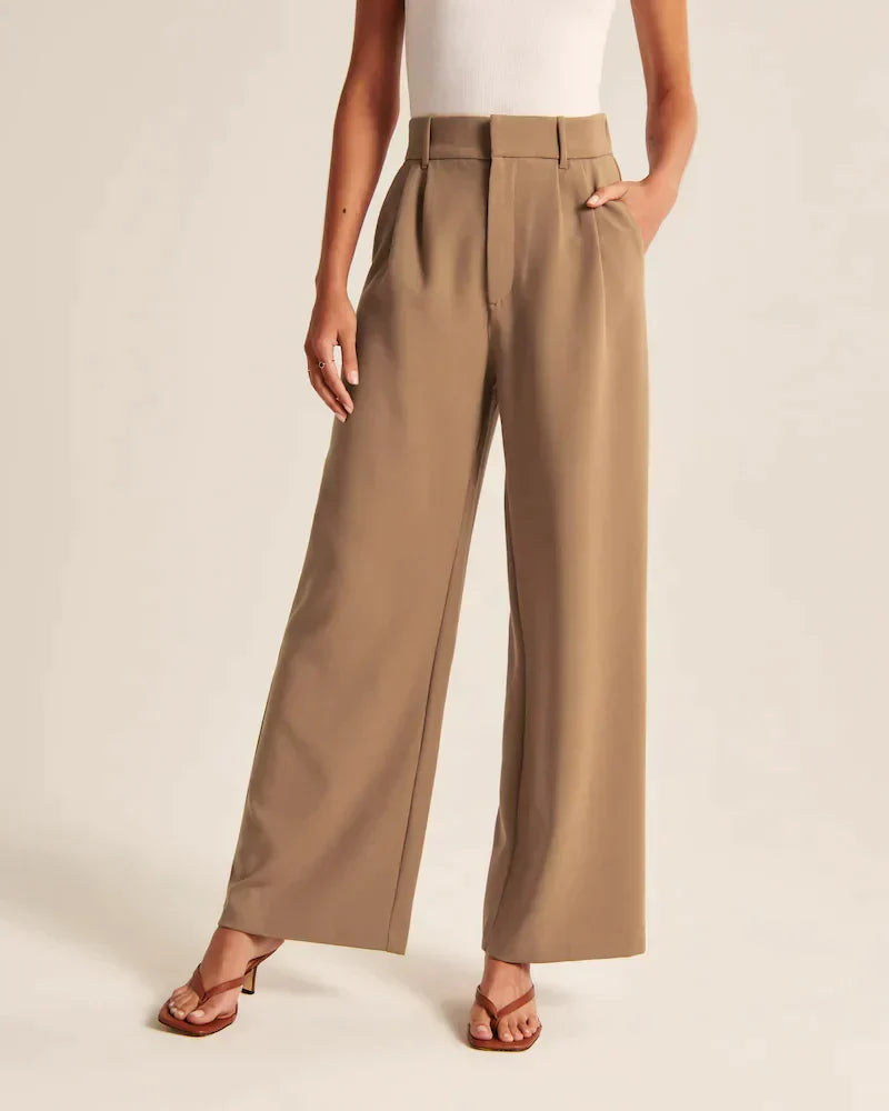Chic high Waist Wide Leg Tailored Trousers with Pleated Front
