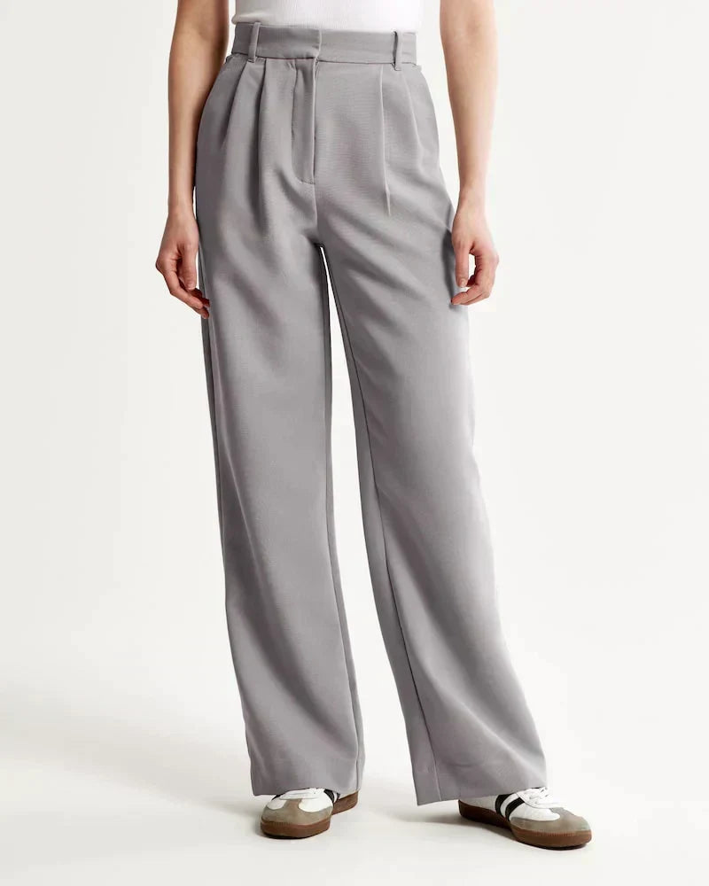 Chic high Waist Wide Leg Tailored Trousers with Pleated Front
