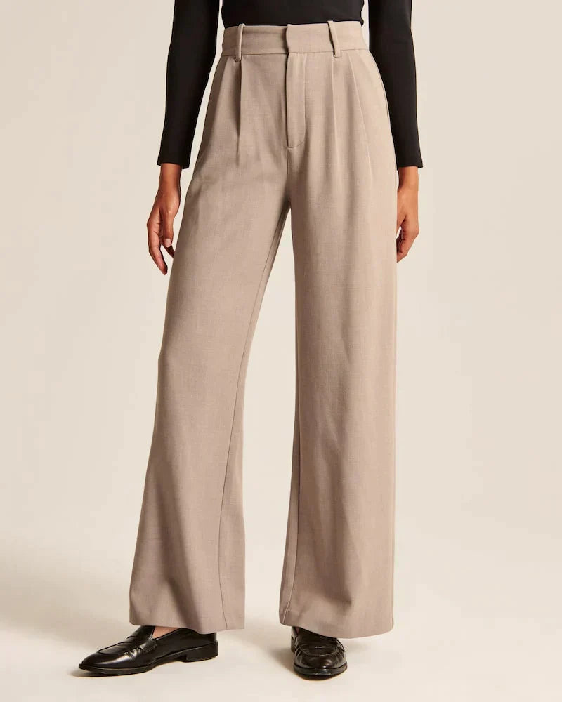 Chic high Waist Wide Leg Tailored Trousers with Pleated Front