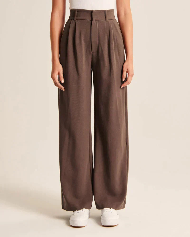 Chic high Waist Wide Leg Tailored Trousers with Pleated Front