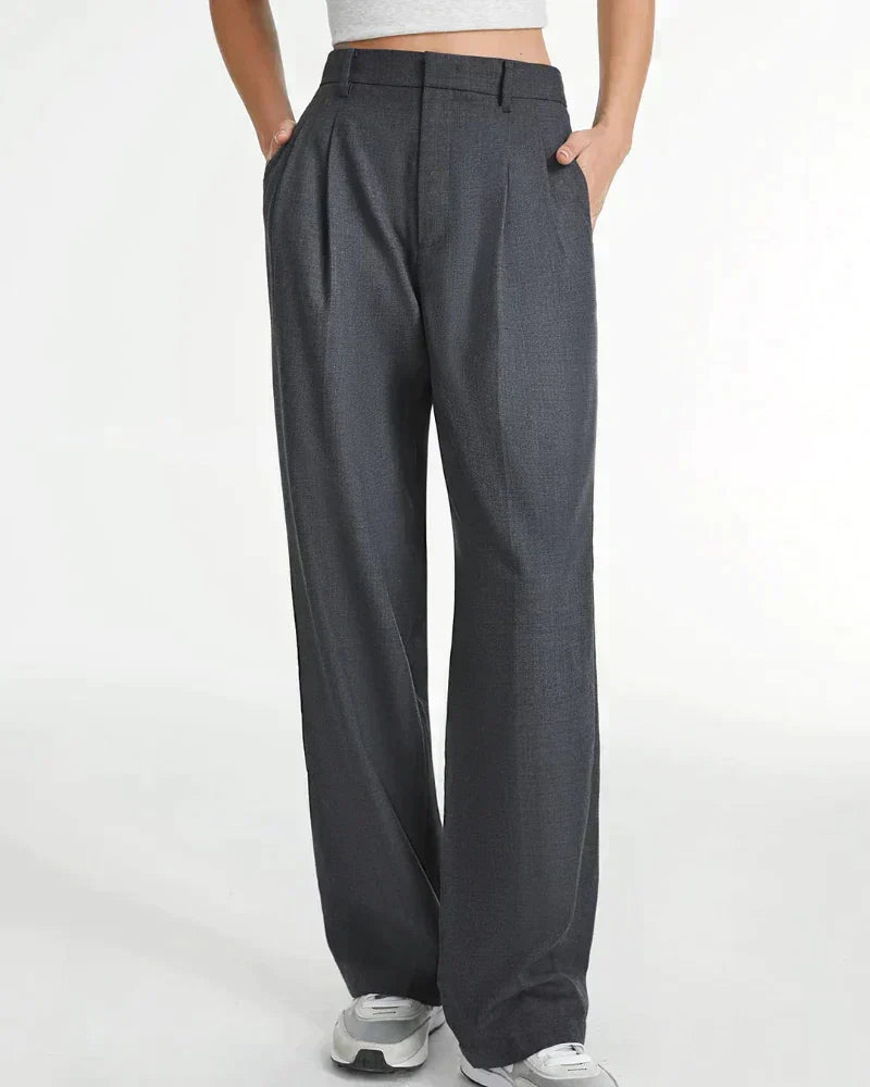 Chic high Waist Wide Leg Tailored Trousers with Pleated Front