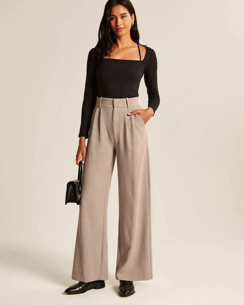Chic high Waist Wide Leg Tailored Trousers with Pleated Front