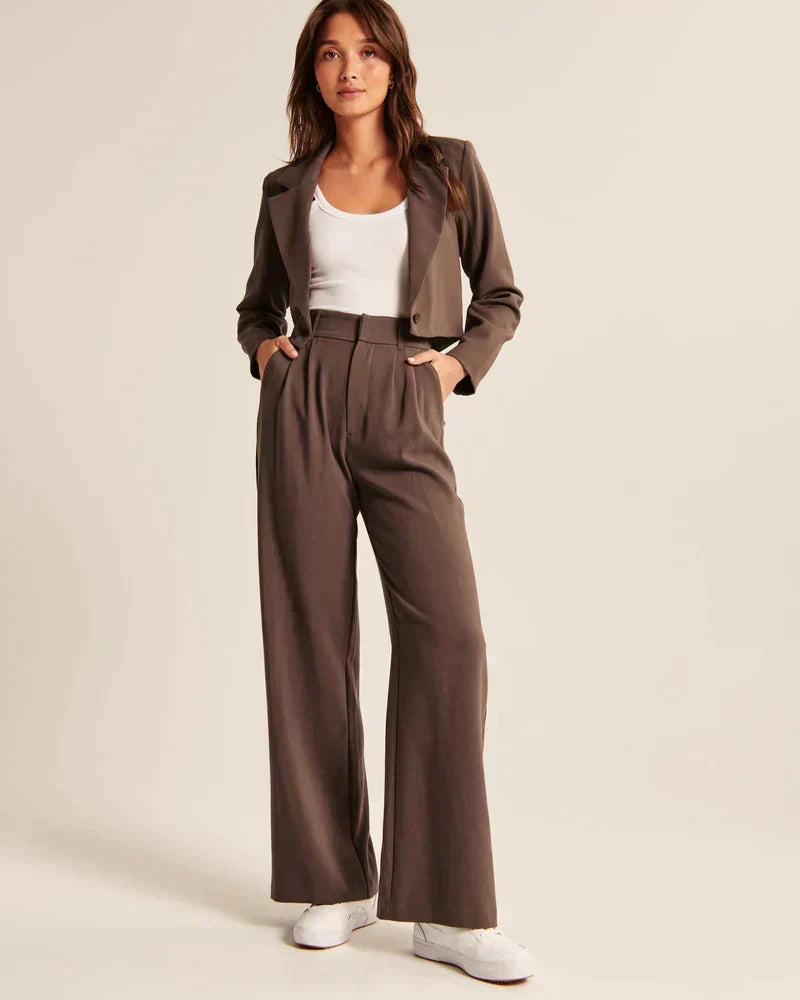 Chic high Waist Wide Leg Tailored Trousers with Pleated Front