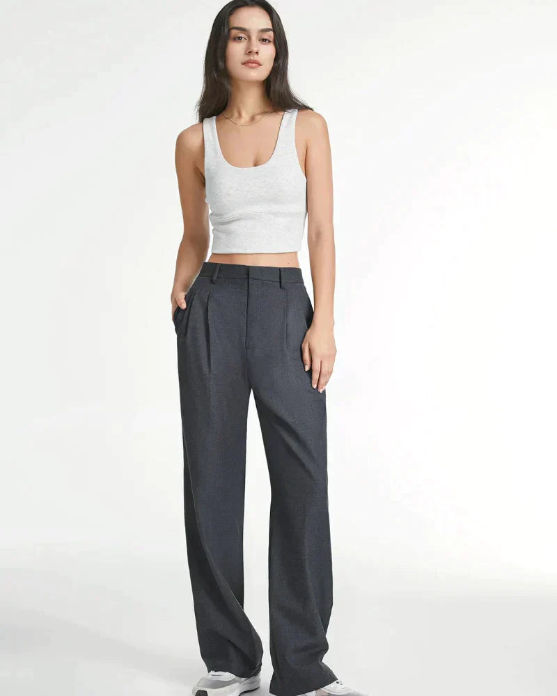 Chic high Waist Wide Leg Tailored Trousers with Pleated Front