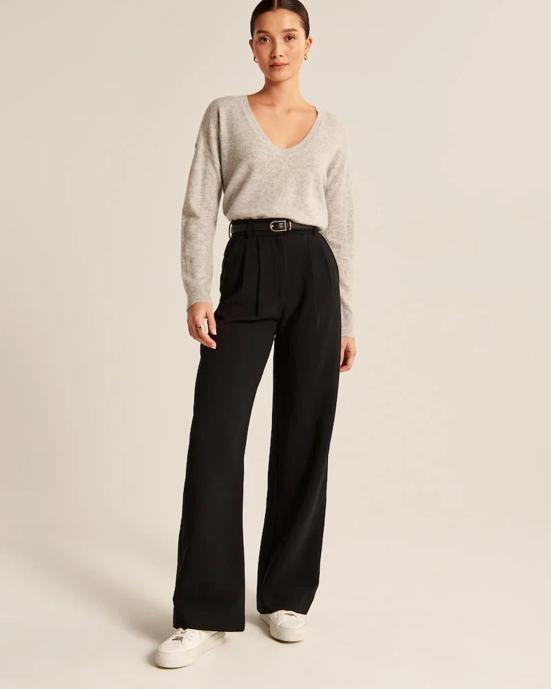 Chic high Waist Wide Leg Tailored Trousers with Pleated Front