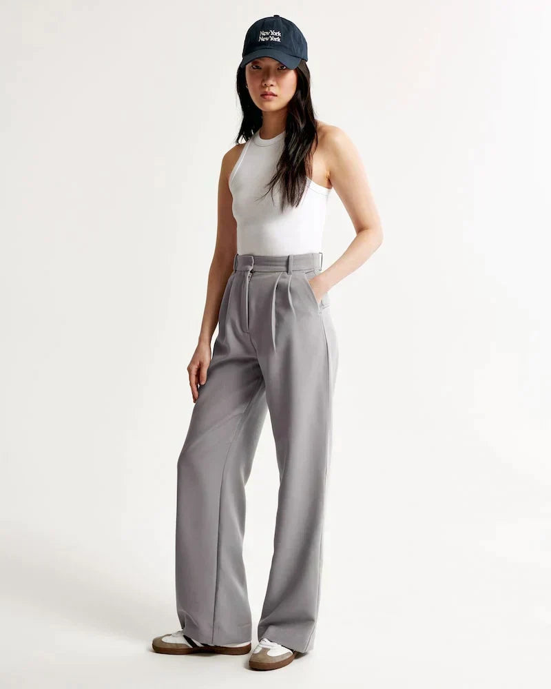 Chic high Waist Wide Leg Tailored Trousers with Pleated Front
