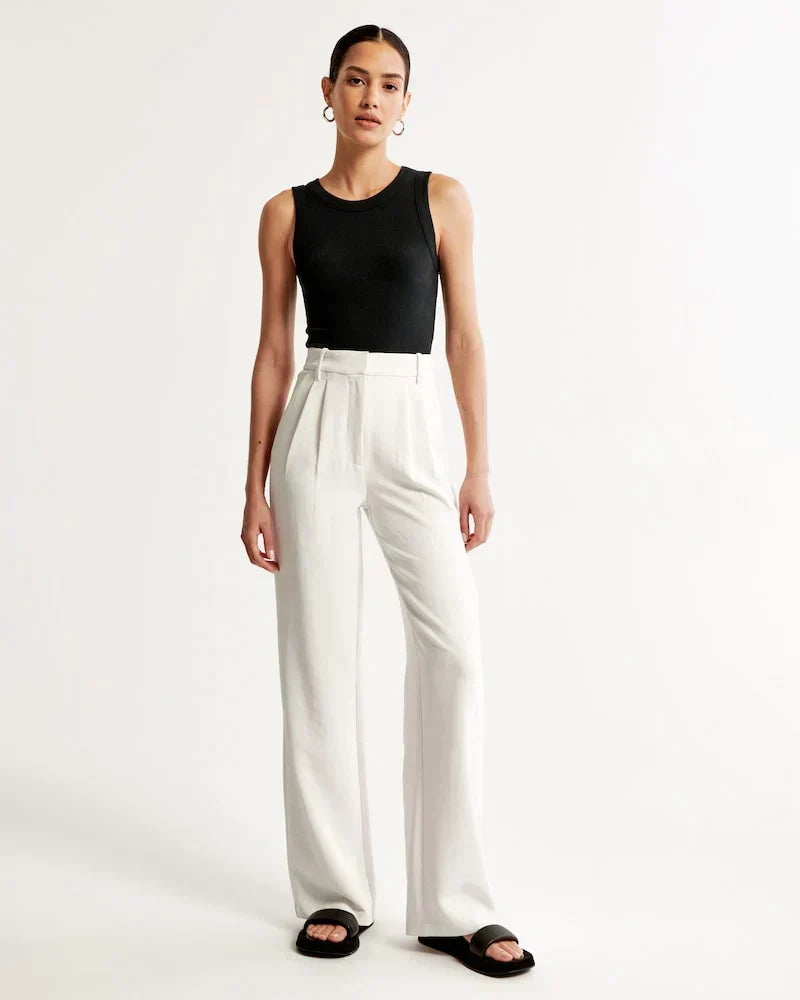Chic high Waist Wide Leg Tailored Trousers with Pleated Front