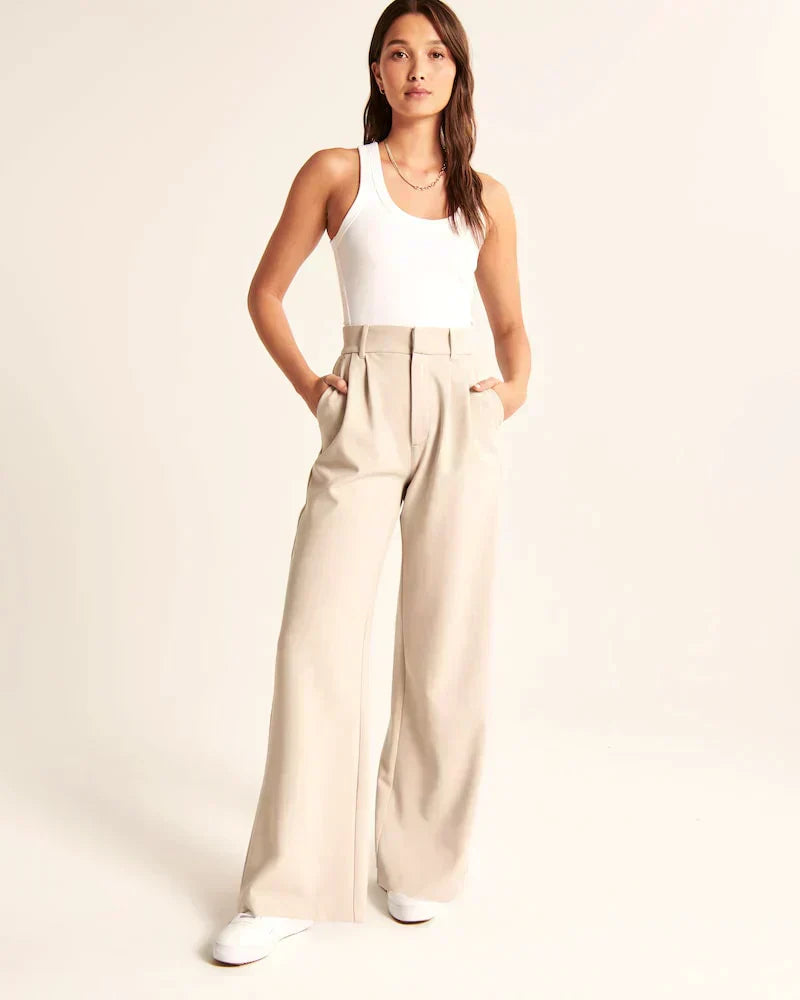 Chic high Waist Wide Leg Tailored Trousers with Pleated Front