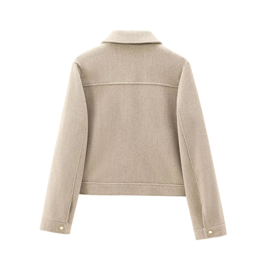 Chiq Cropped Wool Jacket with Zip Front and Patch Pockets