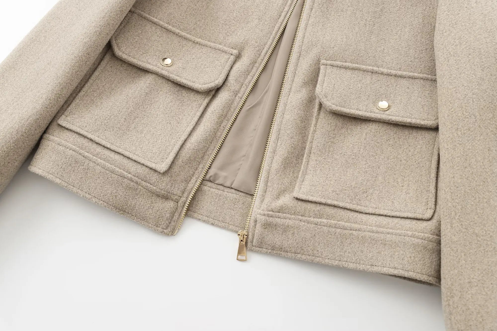 Chiq Cropped Wool Jacket with Zip Front and Patch Pockets